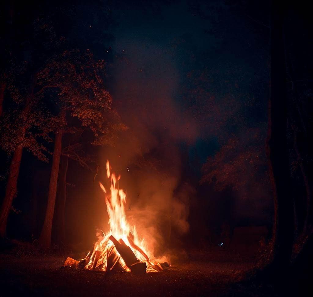 building a fire at the red river gorge regulations what to know Campfire burning brightly at night in the Red River Gorge, KY.