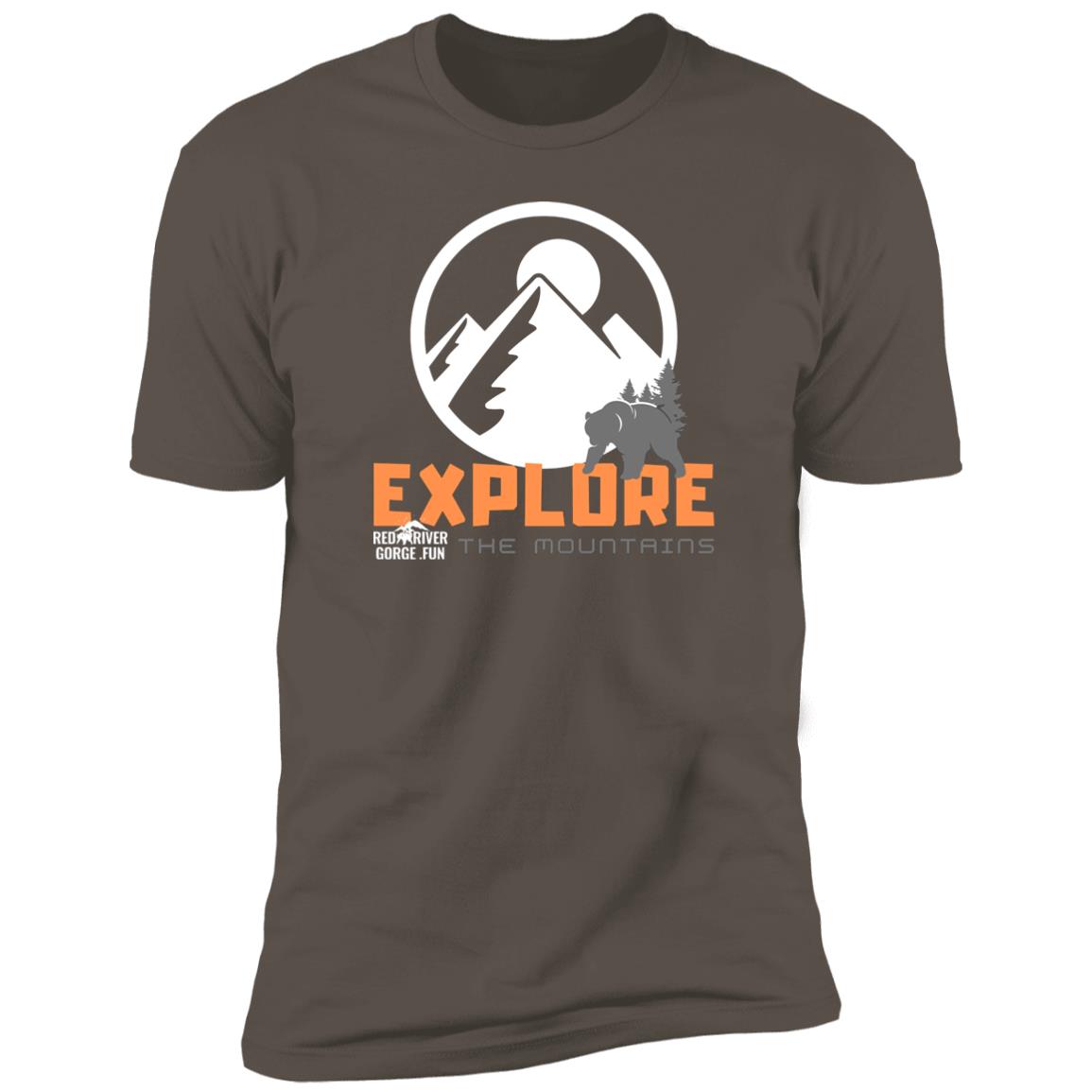 Premium Short Sleeve T-Shirt 1 Red River Gorge T-shirt: Bear, mountains, and "Explore the Mountains".
