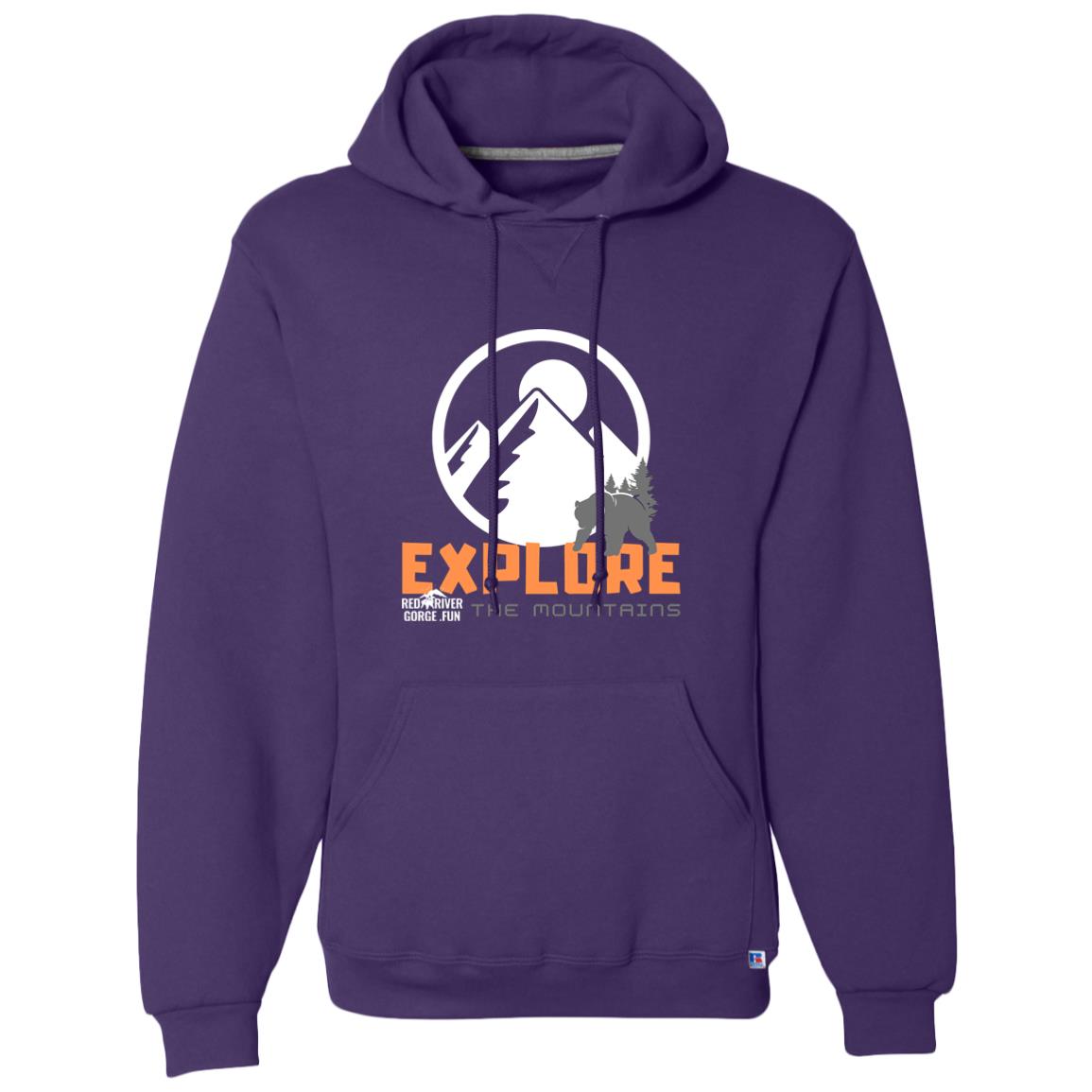 Dri-Power Fleece Pullover Hoodie 6 Purple Dri-Power hoodie with "Explore the Mountains" graphic, Red River Gorge fun.