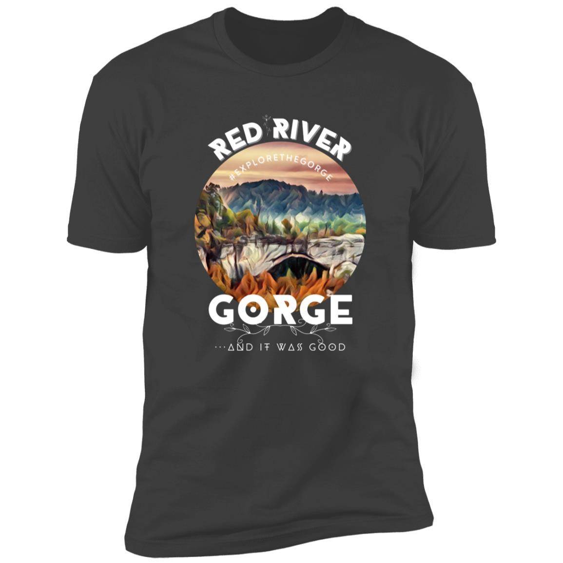 Premium Short Sleeve T-Shirt 2 Red River Gorge t-shirt featuring a scenic view of the gorge with "Red River Gorge" text.