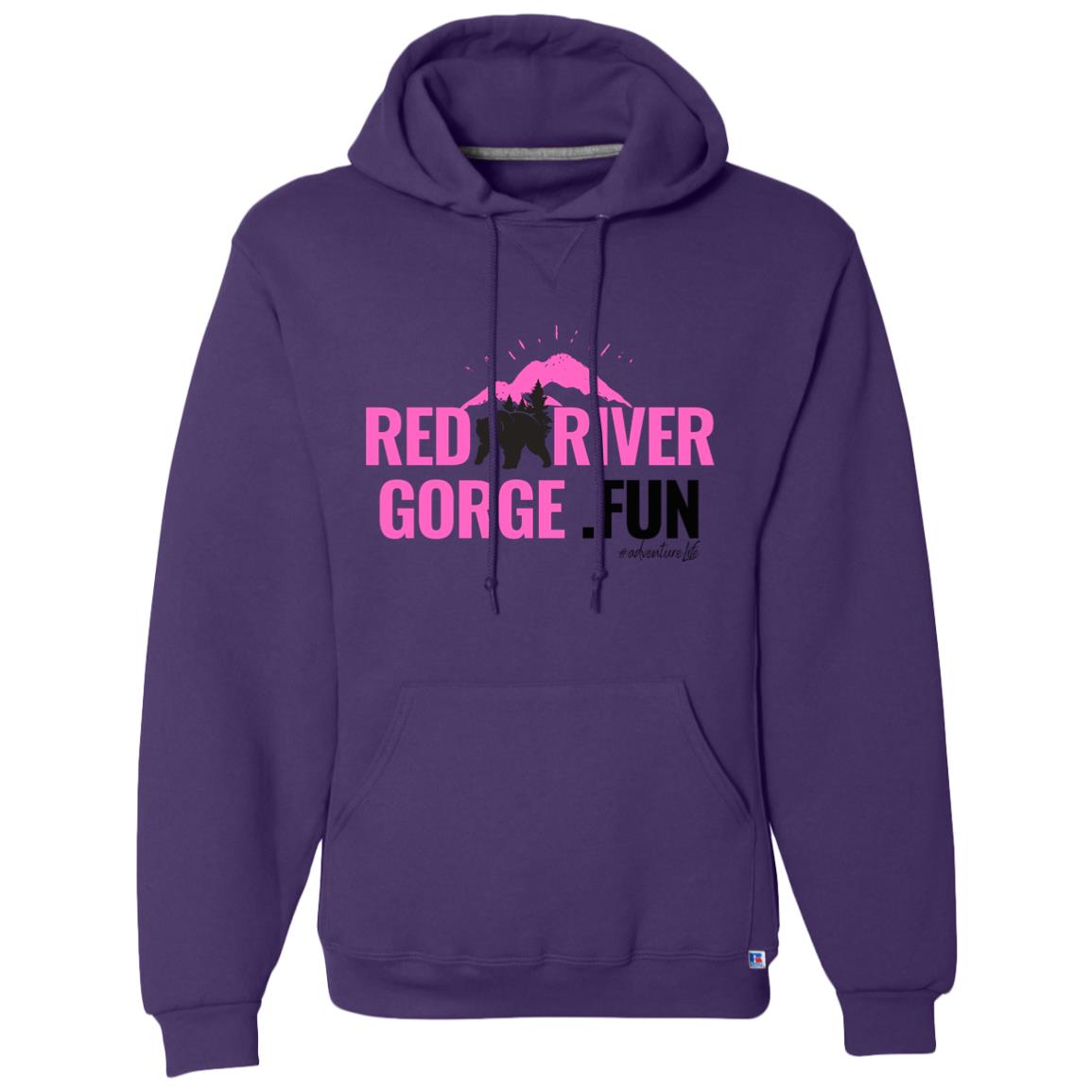 Dri-Power Fleece Pullover Hoodie 4 Purple Dri-Power hoodie with "Red River Gorge .FUN" design featuring mountains and a bear.