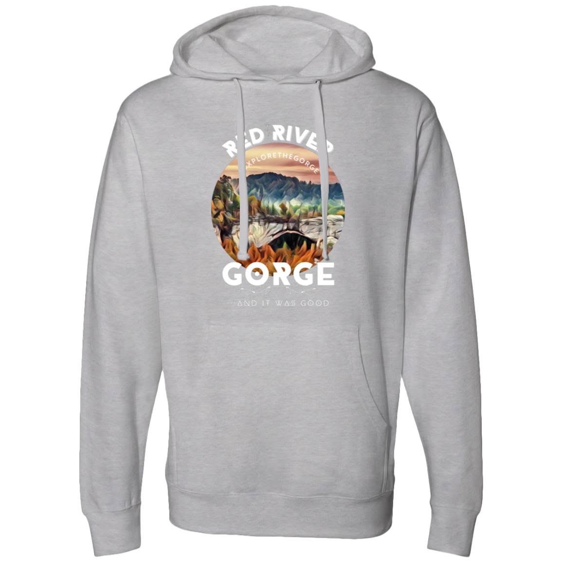 Midweight Hooded Sweatshirt 4 Red River Gorge KY hooded sweatshirt featuring the iconic bridge. Great Kentucky hiking apparel.