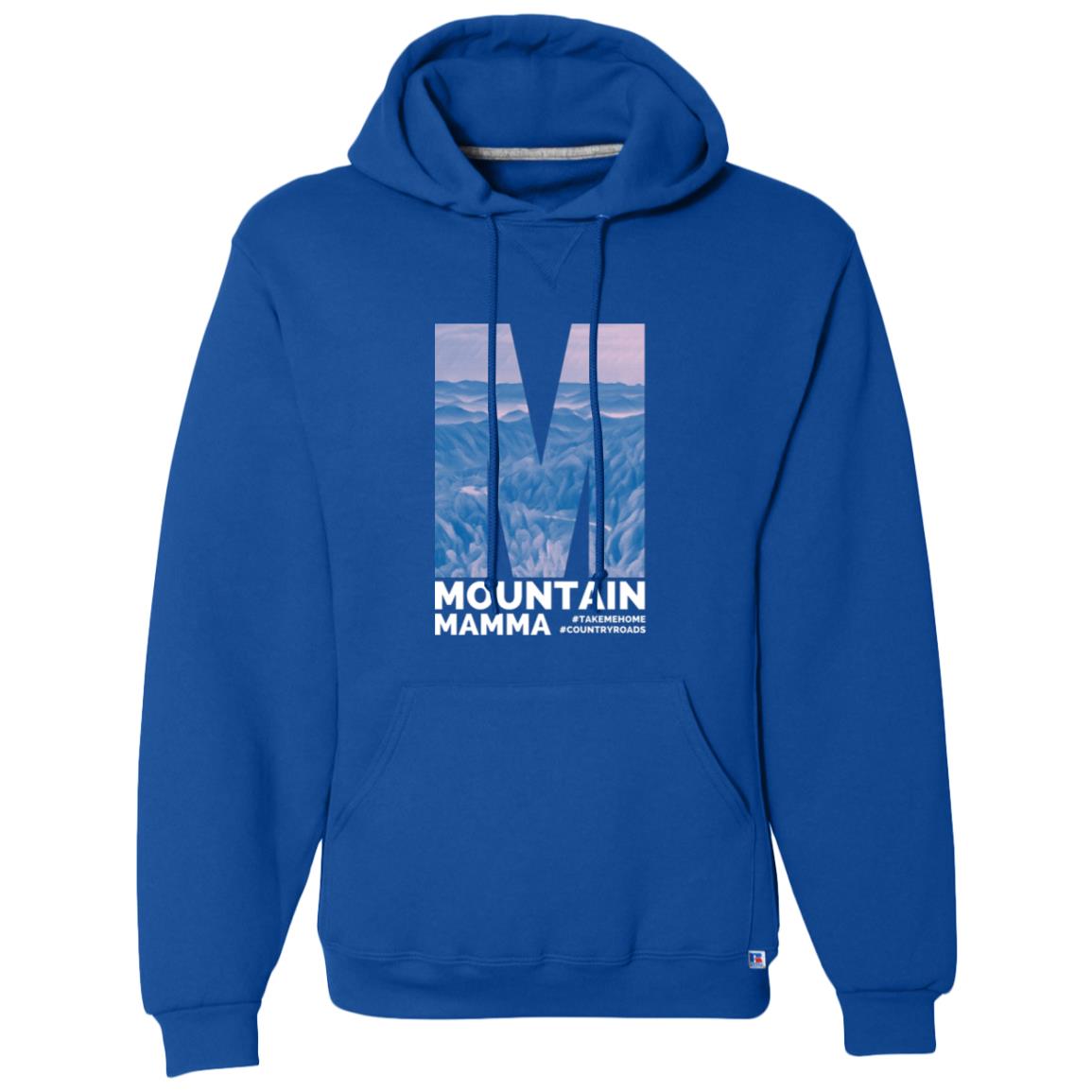 Dri-Power Fleece Pullover Hoodie 3 Royal blue hoodie with "Mountain Mamma" graphic, possibly inspired by the Red River Gorge, KY, for outdoor adventures.
