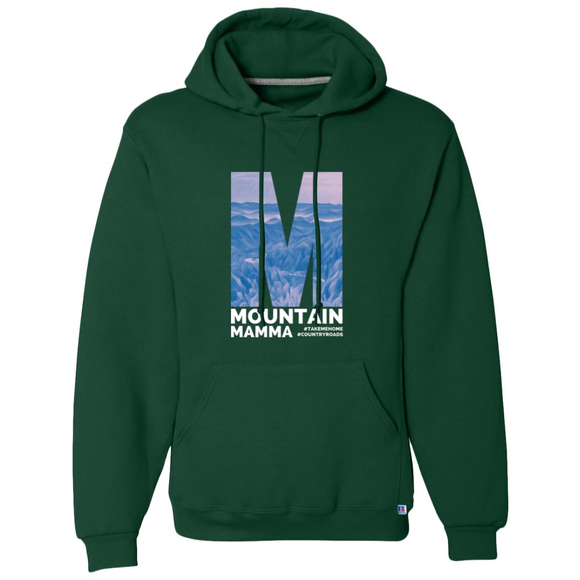 Dri-Power Fleece Pullover Hoodie 5 Forest green hoodie with "Mountain Mamma" graphic featuring a Red River Gorge, KY mountain range. #takemehome #mountainsongs