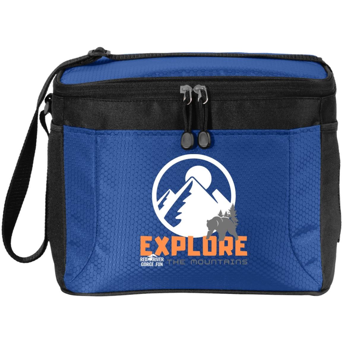 Explore 12-Pack Cooler 4 Blue and black Explore 12-Pack Cooler with mountain logo. Perfect for Red River Gorge, KY adventures!